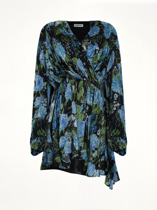 Image of Dresses. Productname: BALENCIAGA Wrap Baby Doll Dress in BLUE colour by brand - BALENCIAGA