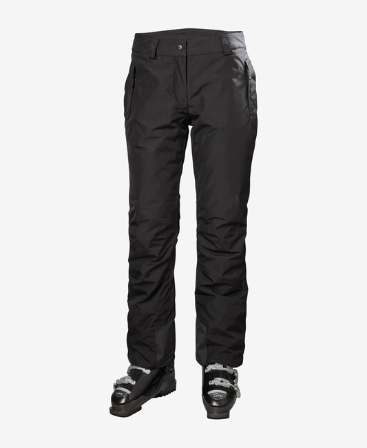 Image of a model wearing Pants. Product name - W BLIZZARD INSULATED PANT, Black in Black colour by brand - Helly Hansen