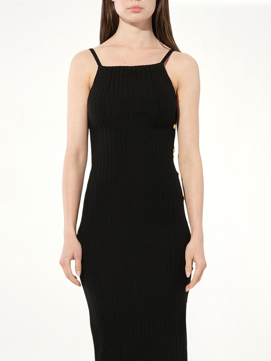 Image of Dresses. Productname: BALMAIN Side Button Strap Dress in BLACK colour by brand - BALMAIN
