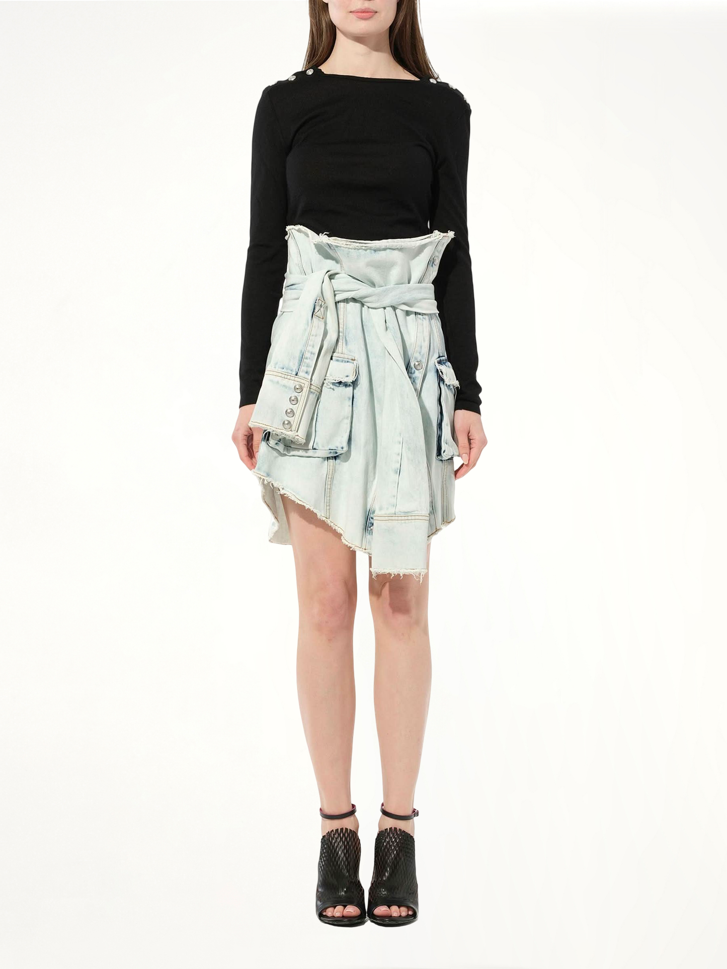 BALMAIN Knotted Denim Skirt (White)
