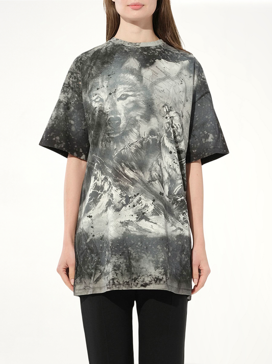 Image of a model wearing Tops. Productname: BALMAIN Wolf T-Shirt in BLACK colour by brand - BALMAIN