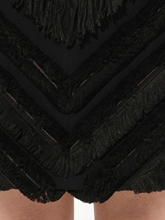 BALMAIN Chevron Fringed Mini Skirts (Black)