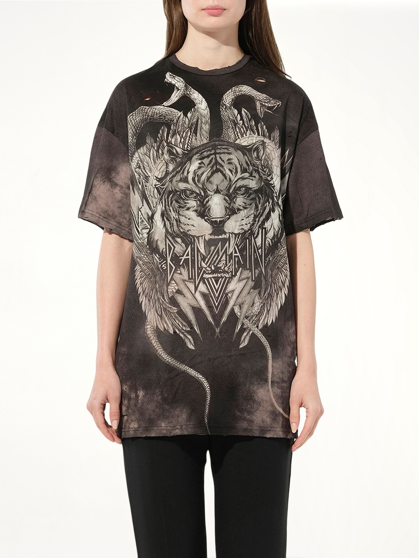Image of a model wearing Tops. Productname: BALMAIN Top in Black colour by brand - BALMAIN