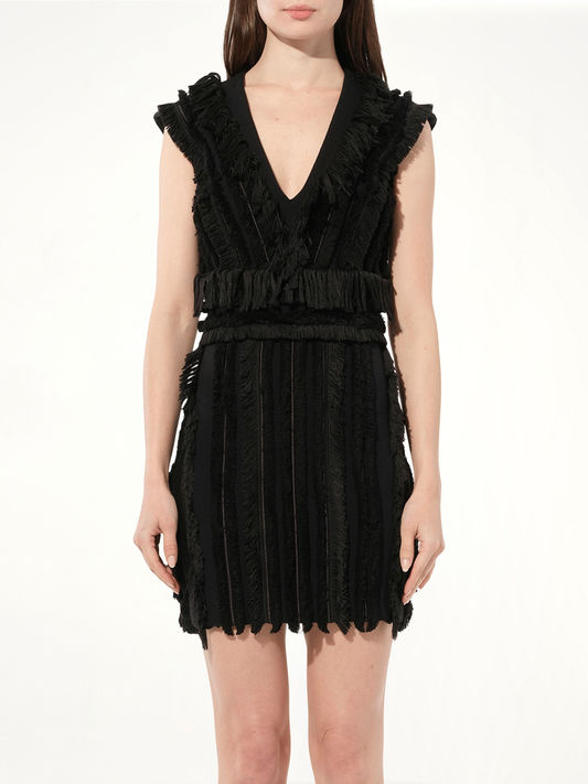 Image of Dresses. Productname: BALMAIN Fringe Mini Dress in BLACK colour by brand - BALMAIN