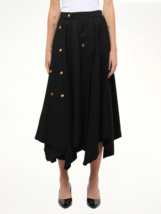 Image of a model wearing Skirts. Productname: LOEWE Gold Button Skirt in BLACK colour by brand - LOEWE