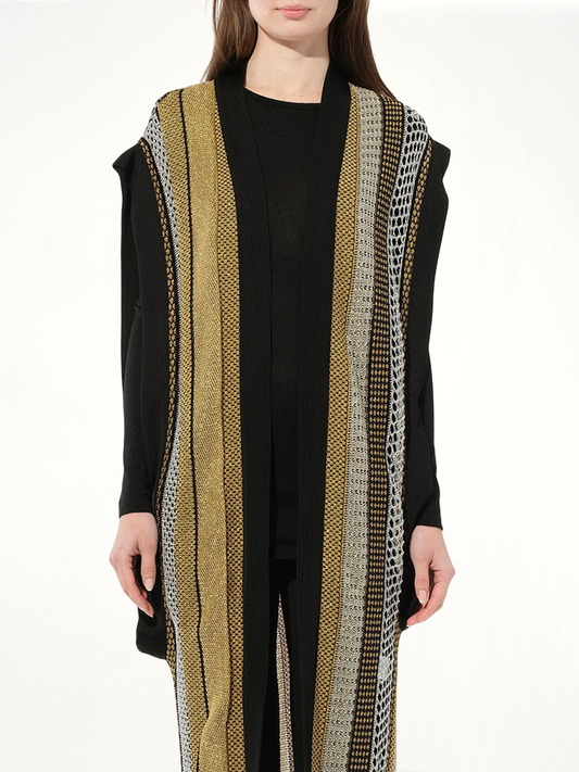 Image of a model wearing Outerwear. Productname: BALMAIN Sleeveless Cardigan Knit in BLACK colour by brand - BALMAIN