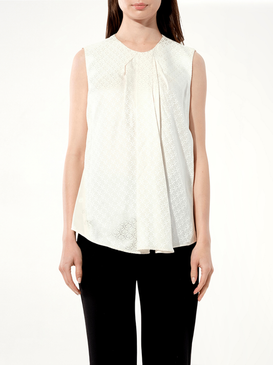 Image of a model wearing Tops. Productname: BALENCIAGA Mix Satin Top in WHITE colour by brand - BALENCIAGA