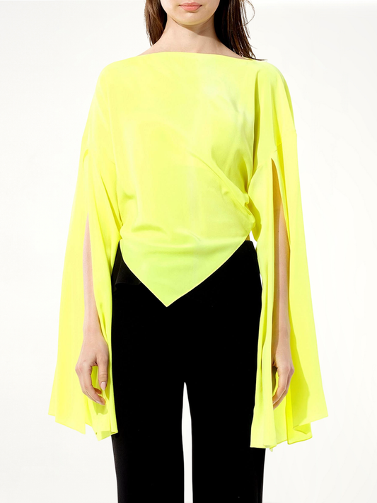Image of a model wearing Tops. Productname: BALENCIAGA Crepe Top in YELLOW colour by brand - BALENCIAGA