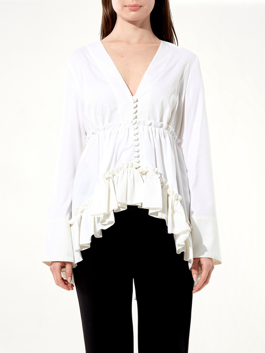 Image of a model wearing Tops. Productname: BALENCIAGA Oxford Top in WHITE colour by brand - BALENCIAGA