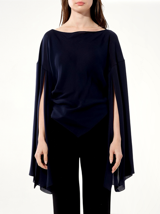 Image of a model wearing Tops. Productname: BALENCIAGA Georgette Top in BLACK colour by brand - BALENCIAGA