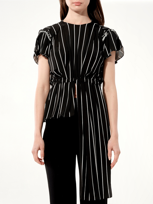 Image of a model wearing Tops. Productname: BALENCIAGA Tablier Top in BLACK colour by brand - BALENCIAGA