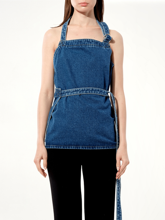 Image of a model wearing Tops. Productname: BALENCIAGA Denim Top in BLUE colour by brand - BALENCIAGA