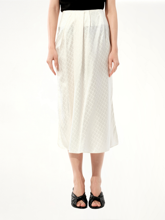 Image of a model wearing Skirts. Productname: BALENCIAGA Mix Satin Skirt in WHITE colour by brand - BALENCIAGA