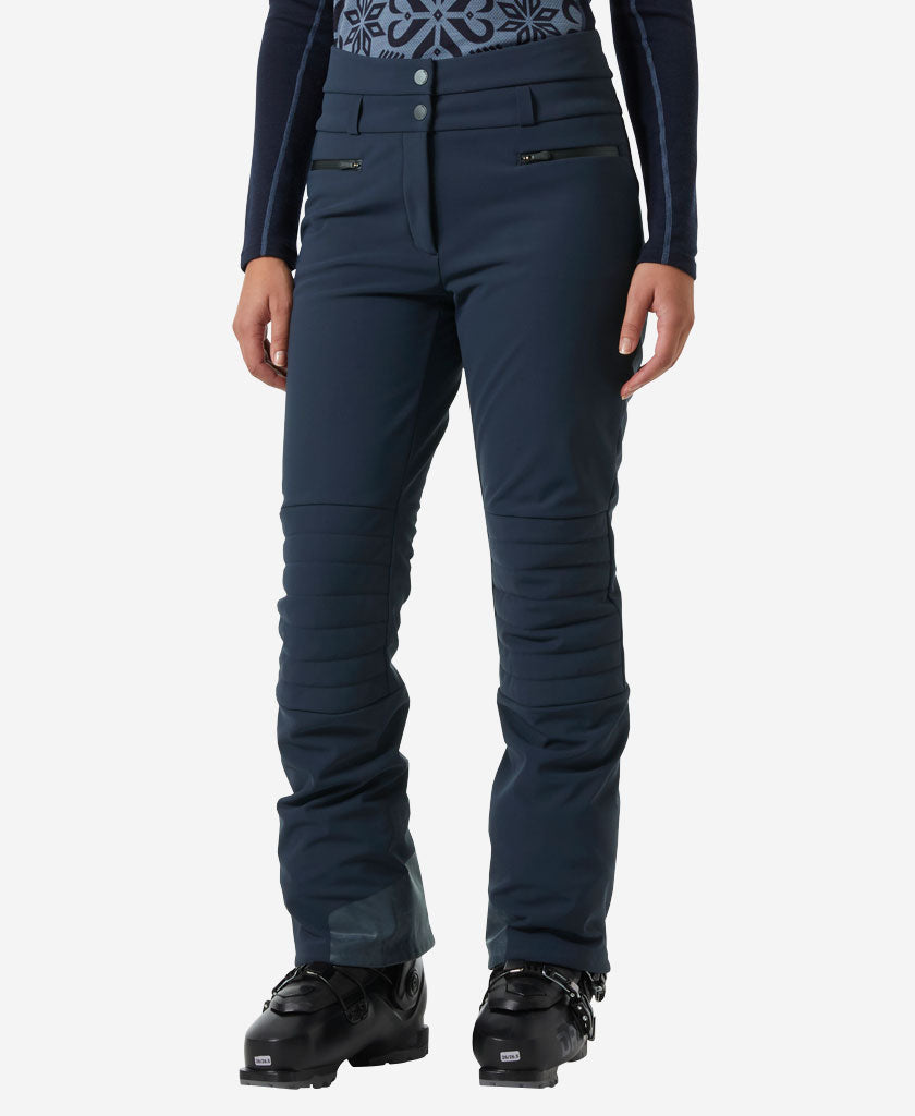 Image of a model wearing Pants. Product name - W AVANTI STRETCH 2.0 PANT, Navy in Navy colour by brand - Helly Hansen