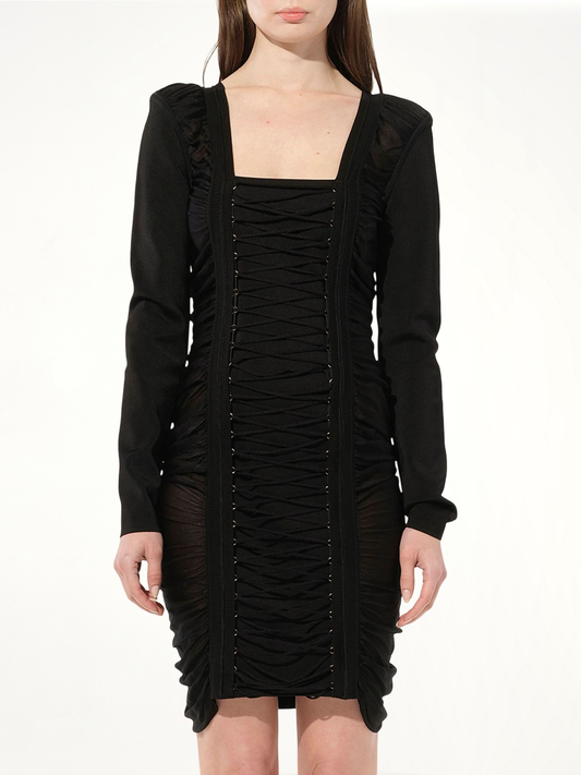 Image of Dresses. Productname: BALMAIN Maille Knit Const Dress in BLACK colour by brand - BALMAIN