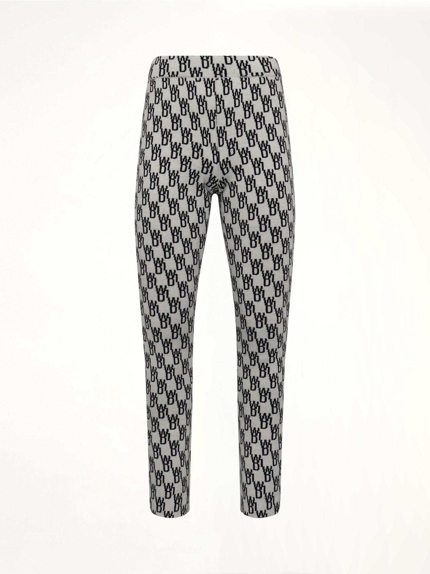 Image of a model wearing Pants. Productname: WE11DONE Fitted Knit Side Open Jacquard Trouser in White colour by brand - WE11DONE
