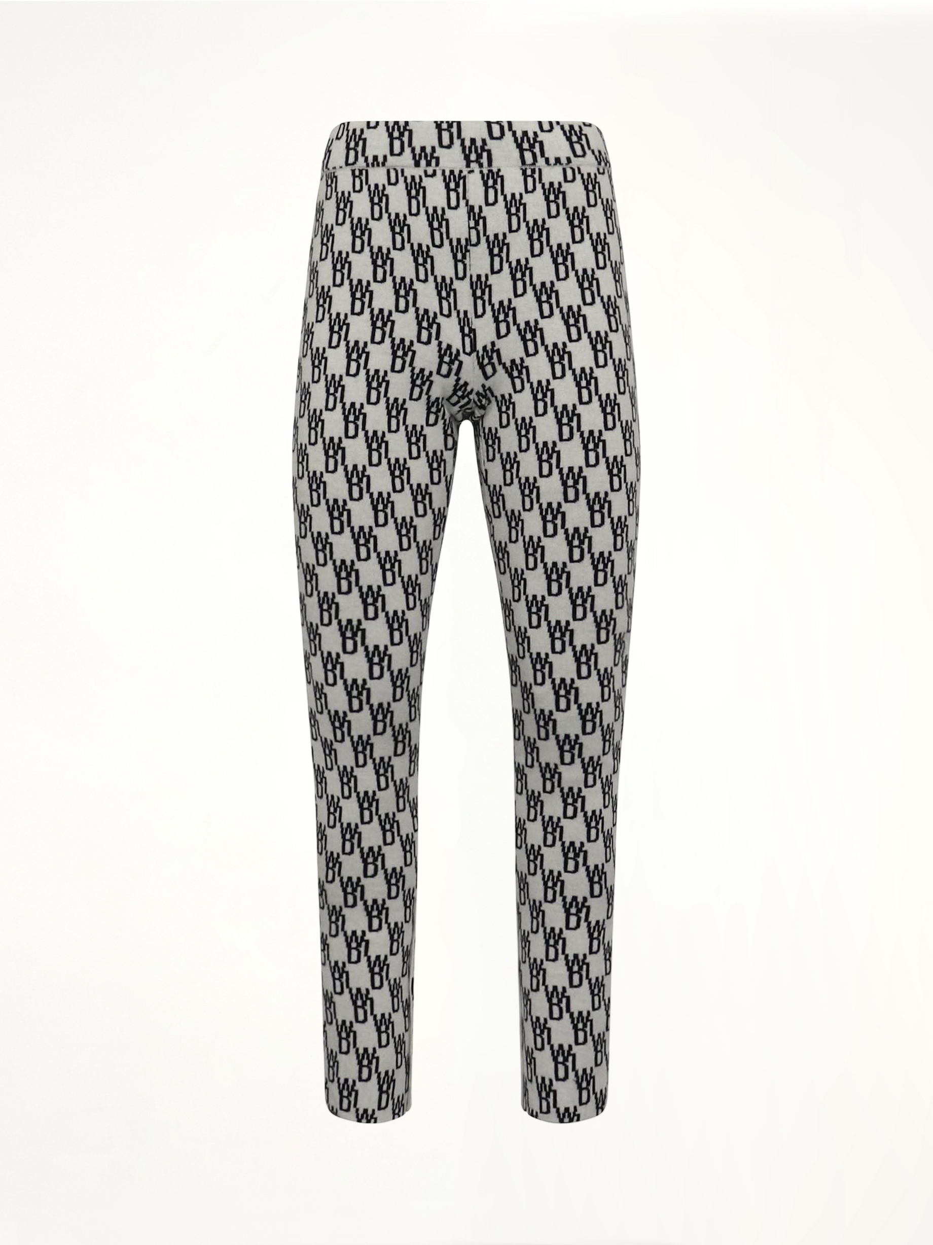Image of a model wearing Pants. Productname: WE11DONE Fitted Knit Side Open Jacquard Trouser in White colour by brand - WE11DONE