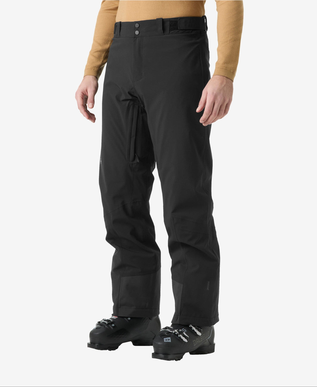 Image of a model wearing Pants. Product name - ALPHA INS PANT, Black in Black colour by brand - Helly Hansen