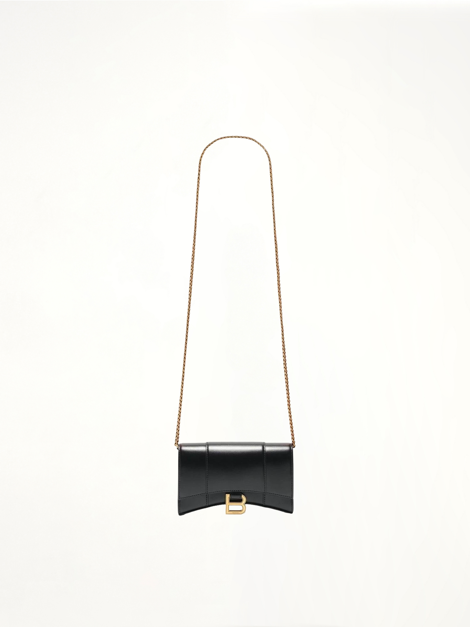 Image of Wallets & Money Clips. Productname: BALENCIAGA Hourglass Wallet On Chain in Black colour by brand - BALENCIAGA