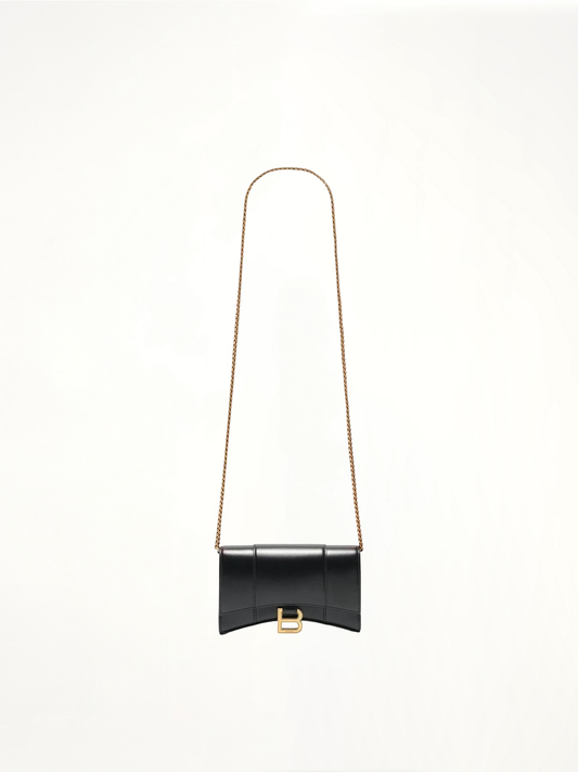 Image of Wallets & Money Clips. Productname: BALENCIAGA Hourglass Wallet On Chain in Black colour by brand - BALENCIAGA