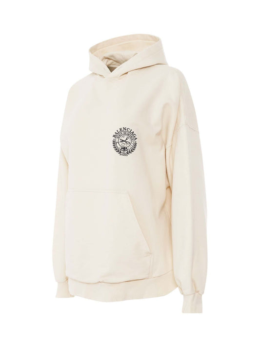 BALENCIAGA Scissors Crest Embroidered Wide Fit Hoodie (Cream)
