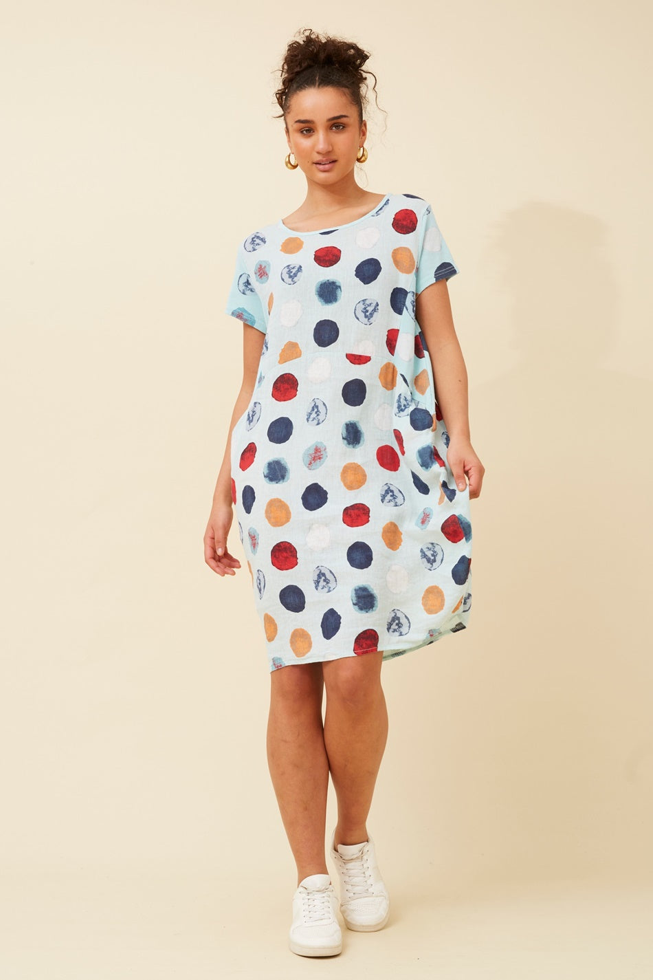 MESSINA POLKA DOT LINEN DRESS (Aqua)