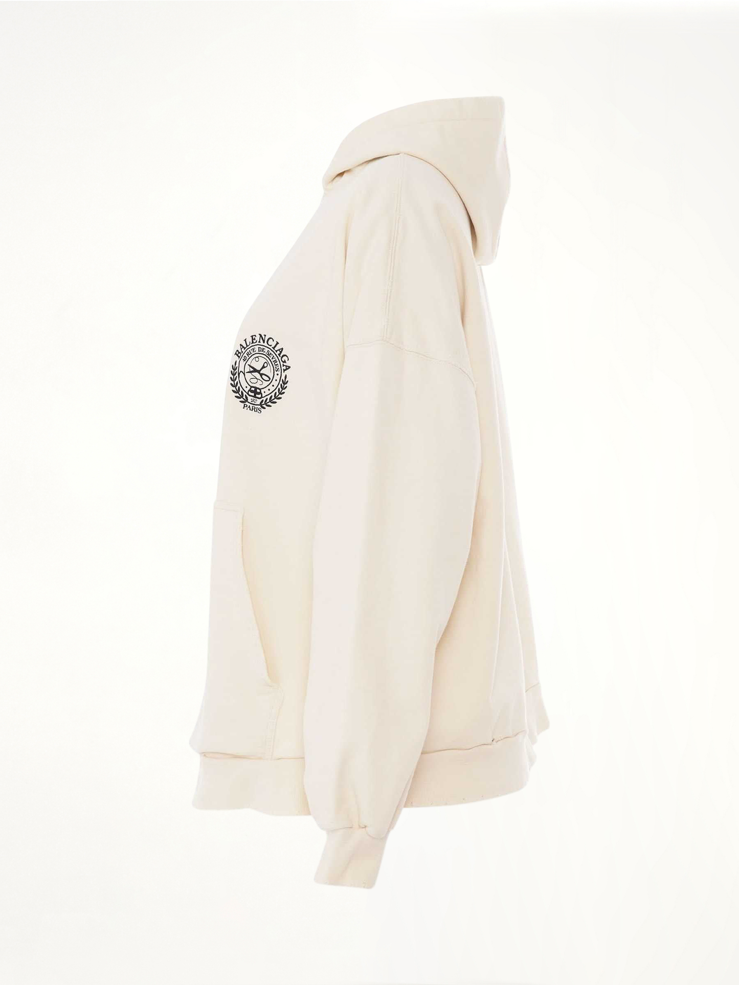 BALENCIAGA Scissors Crest Embroidered Wide Fit Hoodie (Cream)
