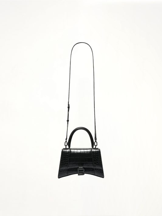 Image of Bags. Productname: BALENCIAGA Hourglass Small Croco Embossed Bag in Black colour by brand - BALENCIAGA