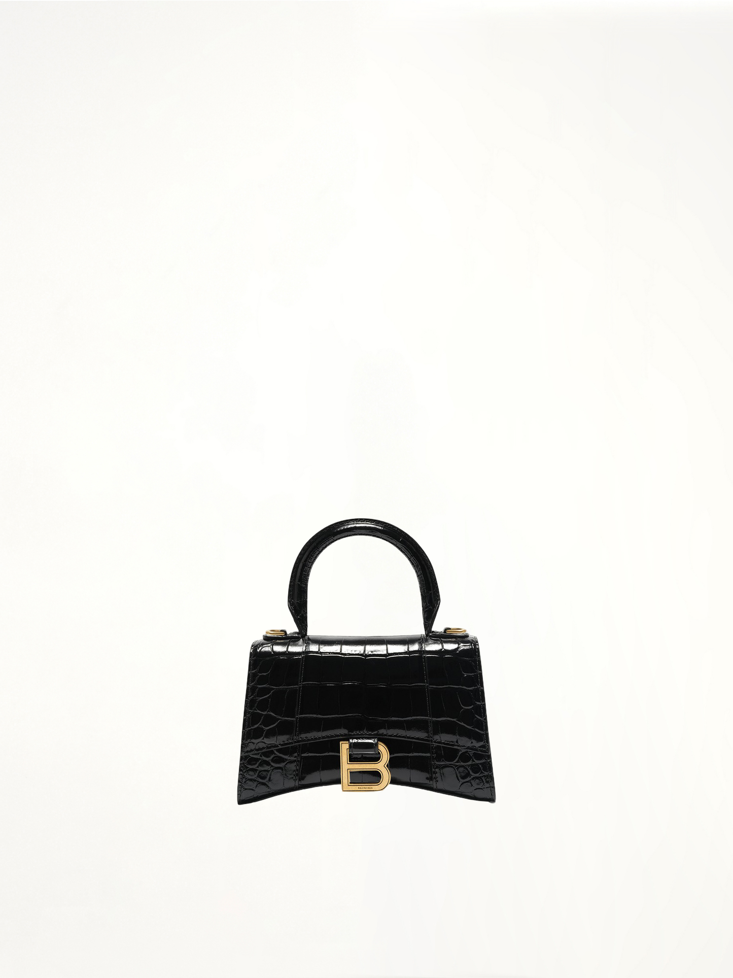 Image of Bags. Product name - Hourglass XS Croco Embossed Bag in Black colour by brand - BALENCIAGA