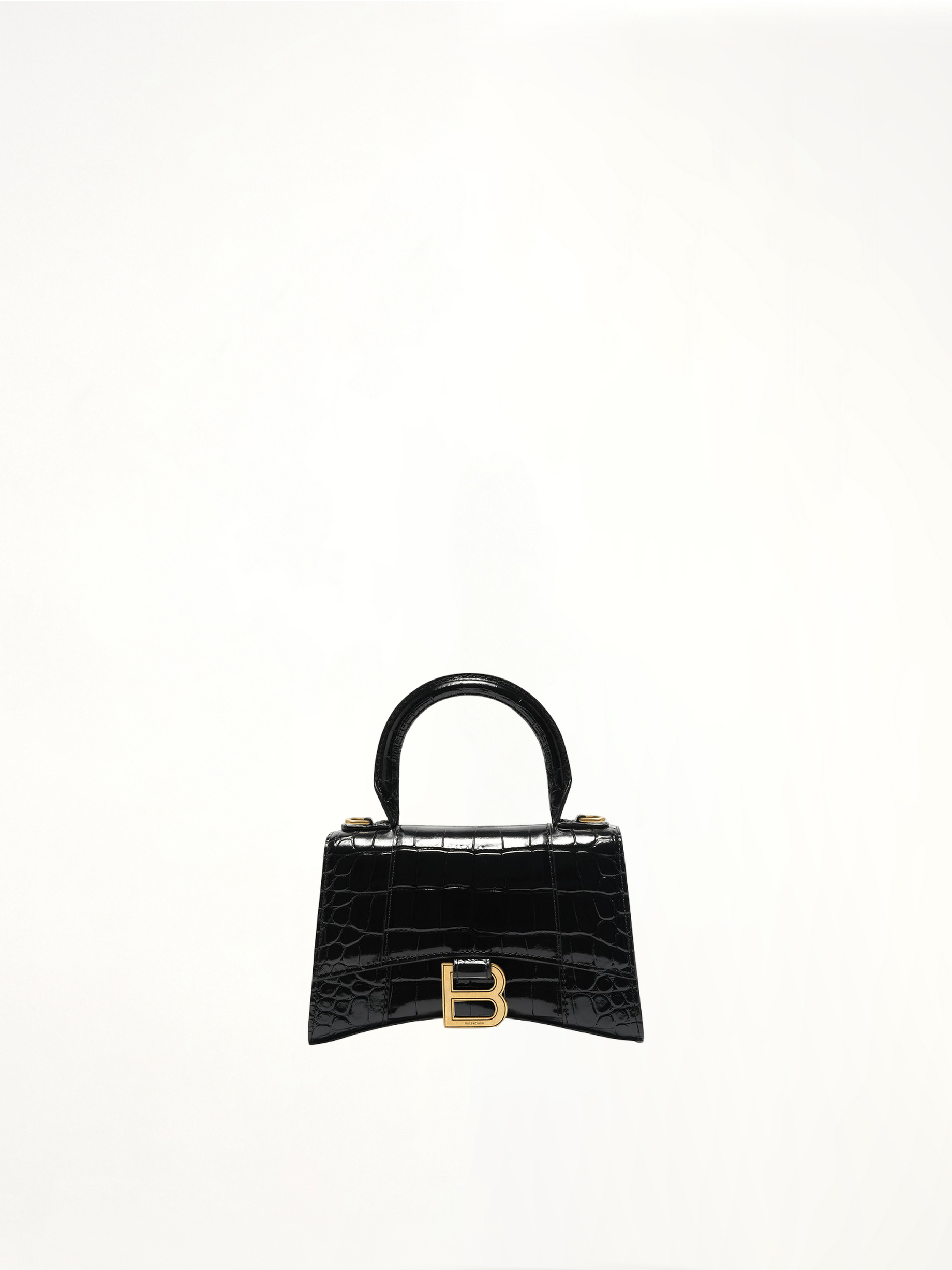 Image of Bags. Product name - Hourglass XS Croco Embossed Bag in Black colour by brand - BALENCIAGA