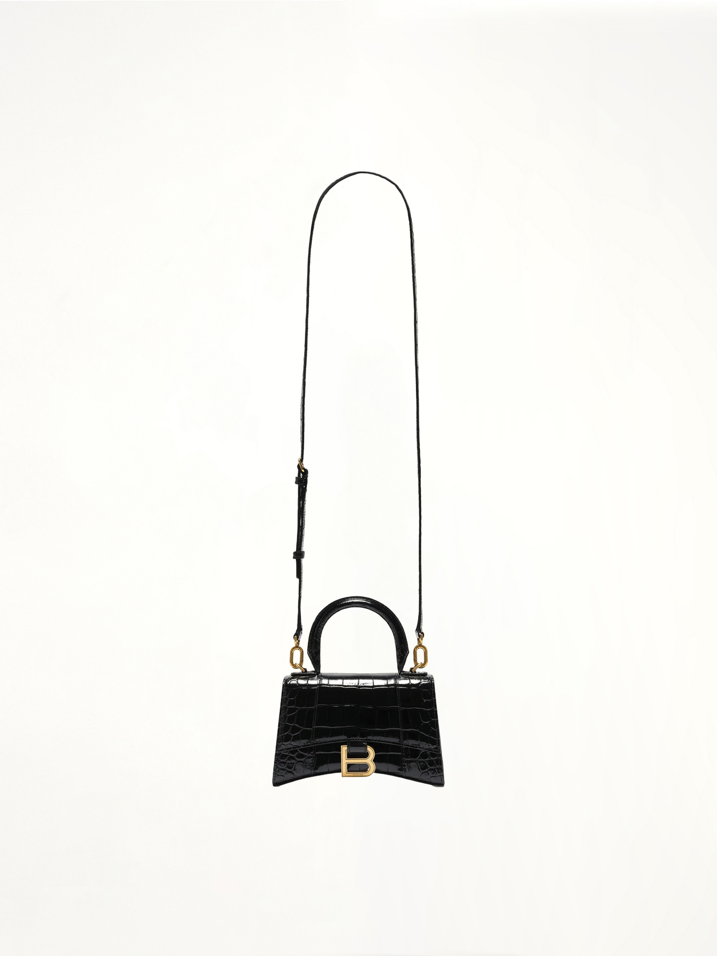 BALENCIAGA Hourglass XS Croco Embossed Bag (Black)