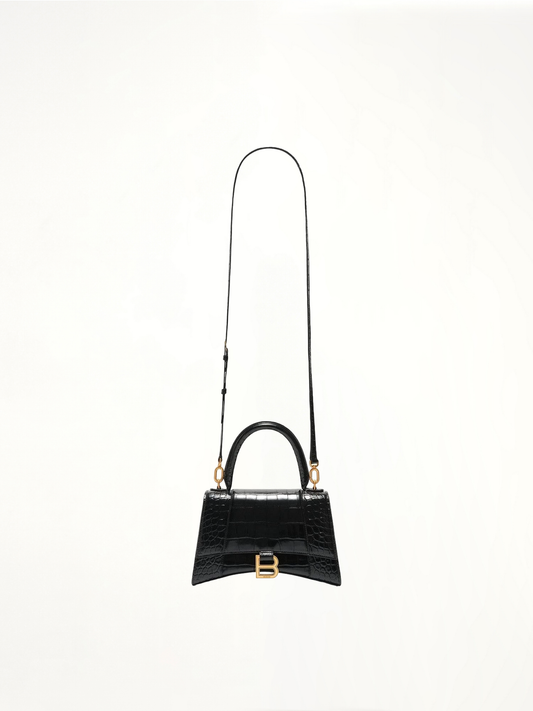 Image of Bags. Productname: BALENCIAGA Hourglass Small Croco Embossed Bag in Black colour by brand - BALENCIAGA