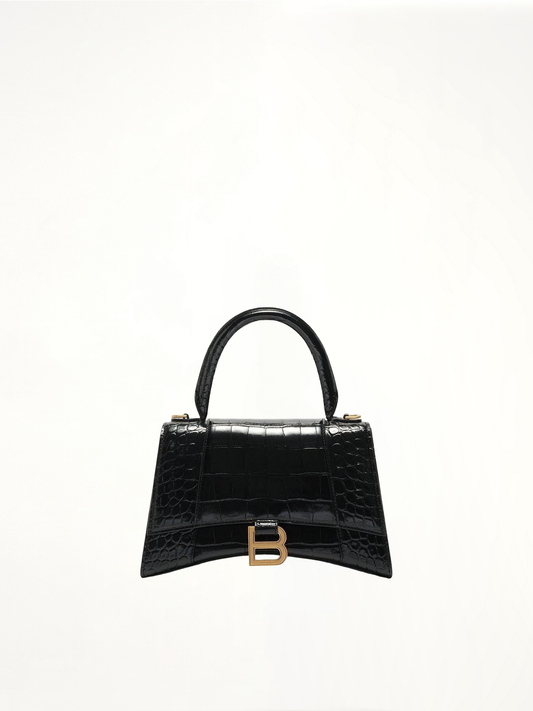 BALENCIAGA Hourglass Small Croco Embossed Bag (Black)