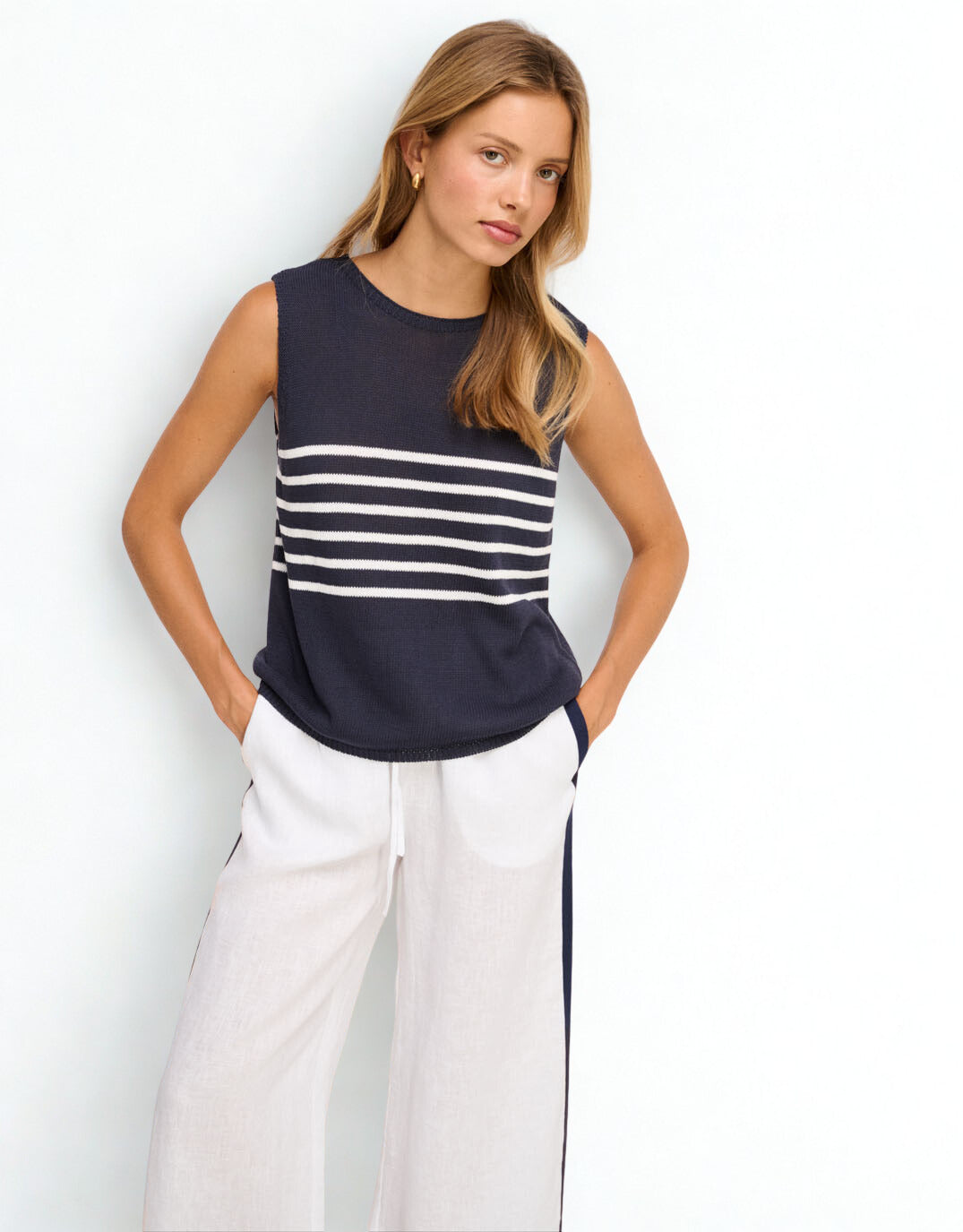Little Lies Monaco Pants (White/Navy)