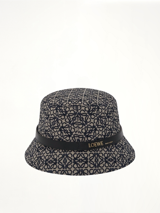 Image of Hats. Product name - Anagram Jacquard and Calf Bucket Hat in Navy colour by brand - LOEWE