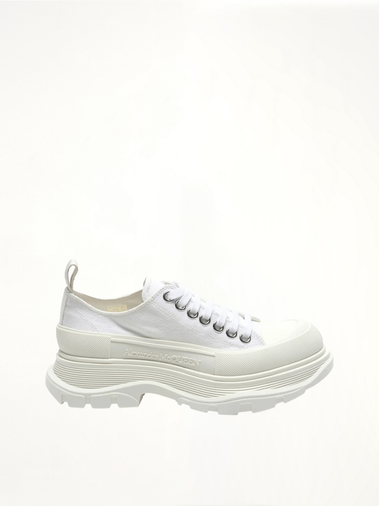 Image of Sneakers. Product name - Tread Slick Canvas Lace-Up Shoes in White colour by brand - ALEXANDER MCQUEEN