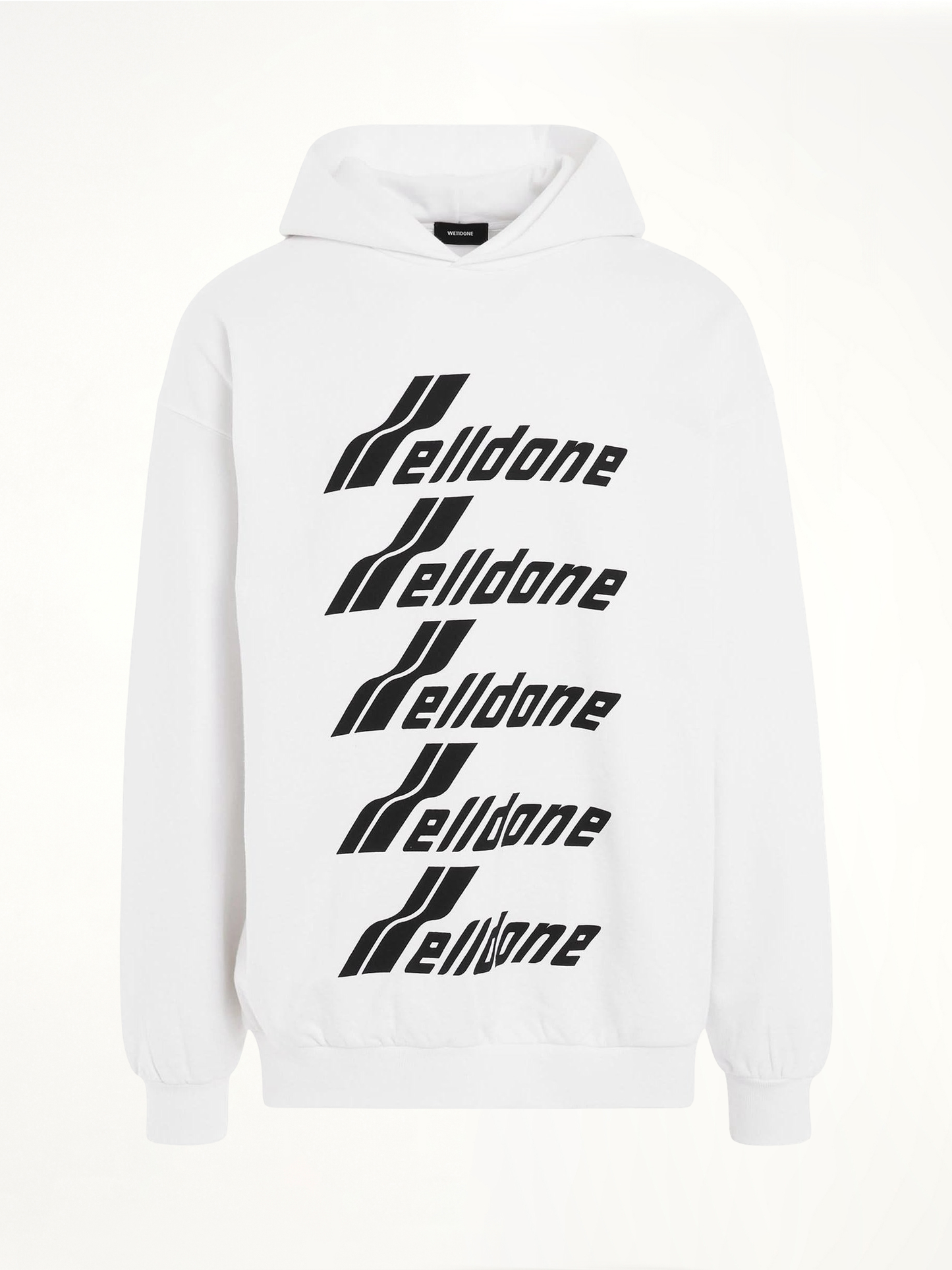 Image of a model wearing Outerwear. Productname: WE11DONE Multiple Front Logo Hoodie in White colour by brand - WE11DONE