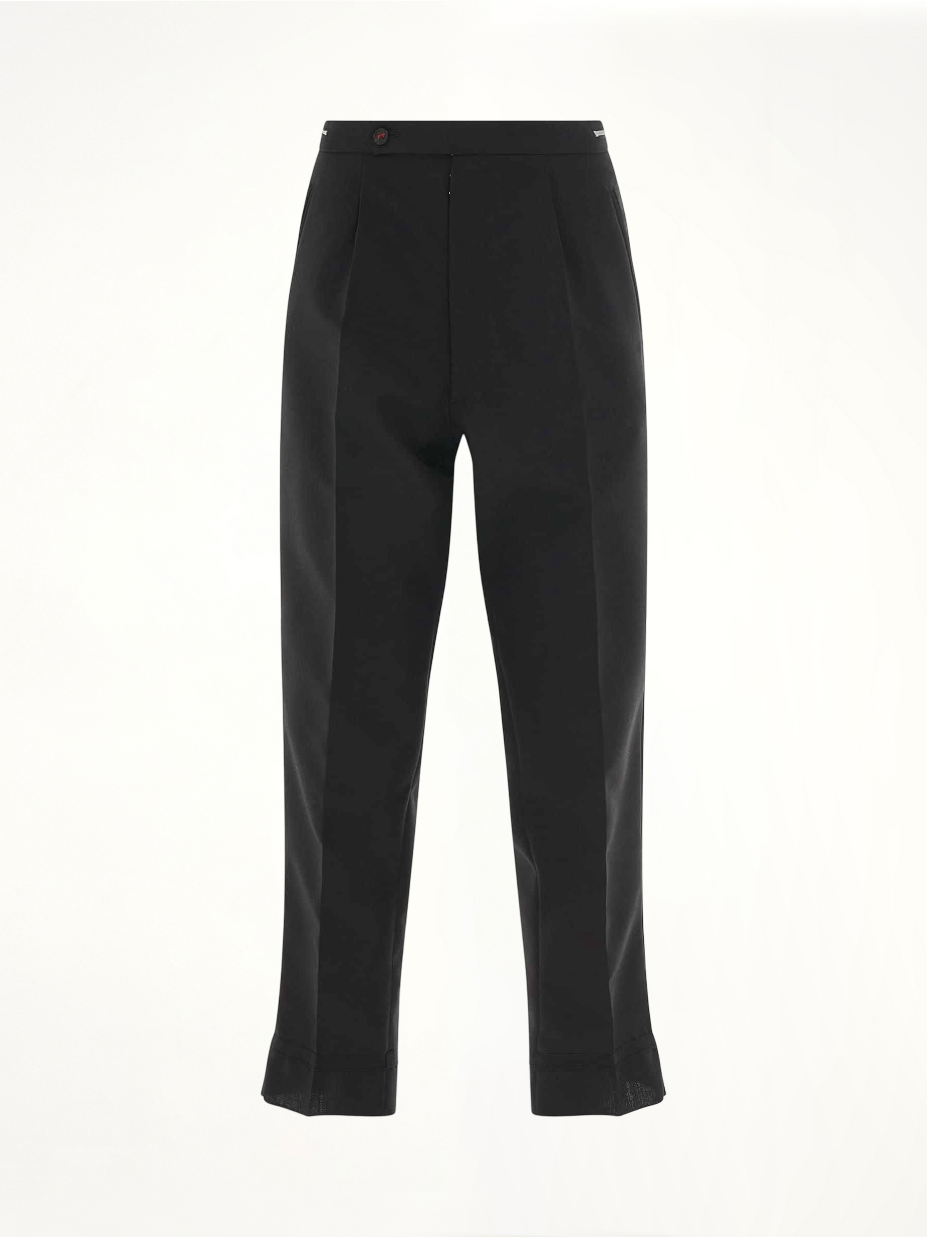 Image of a model wearing Pants. Productname: MAISON MARGIELA ICONS Pants in BLACK colour by brand - MAISON MARGIELA