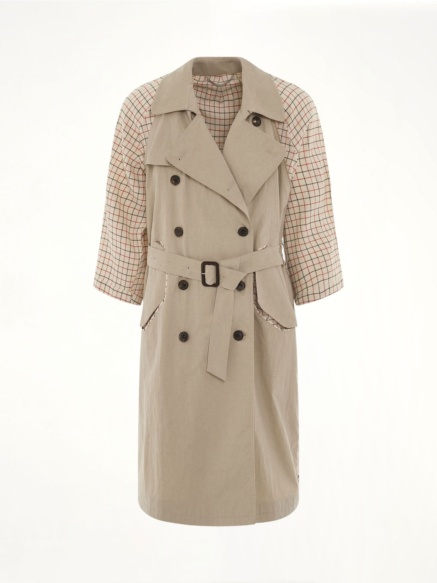 Image of a model wearing Outerwear. Productname: MAISON MARGIELA Double Breasted Trench Coat in BEIGE colour by brand - MAISON MARGIELA
