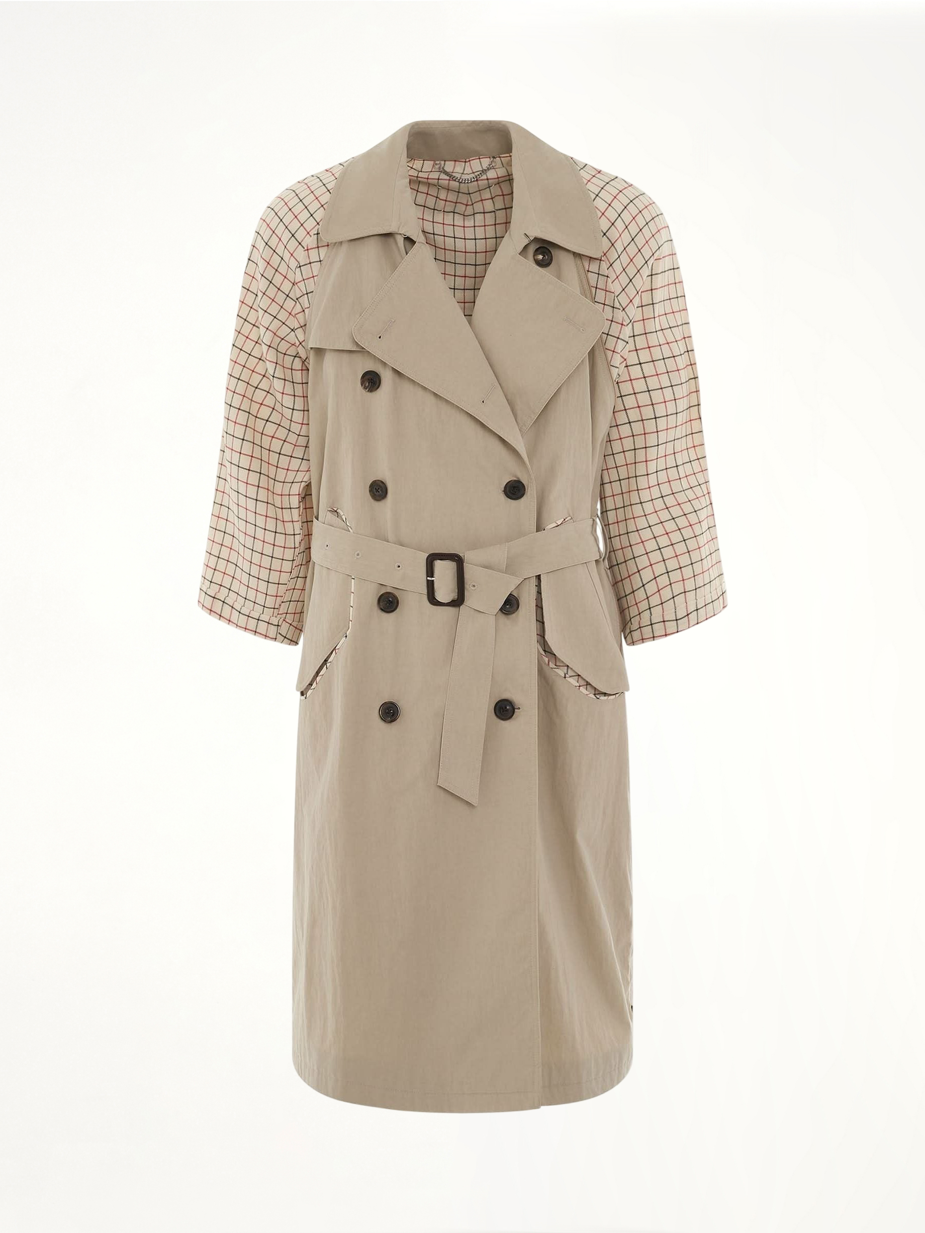 Image of a model wearing Outerwear. Productname: MAISON MARGIELA Double Breasted Trench Coat in BEIGE colour by brand - MAISON MARGIELA