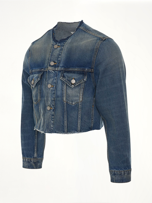 MAISON MARGIELA Cropped Collarless Denim Jacket (Blue)