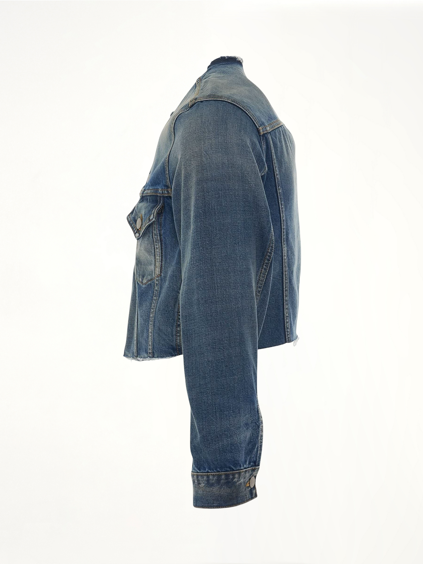 MAISON MARGIELA Cropped Collarless Denim Jacket (Blue)