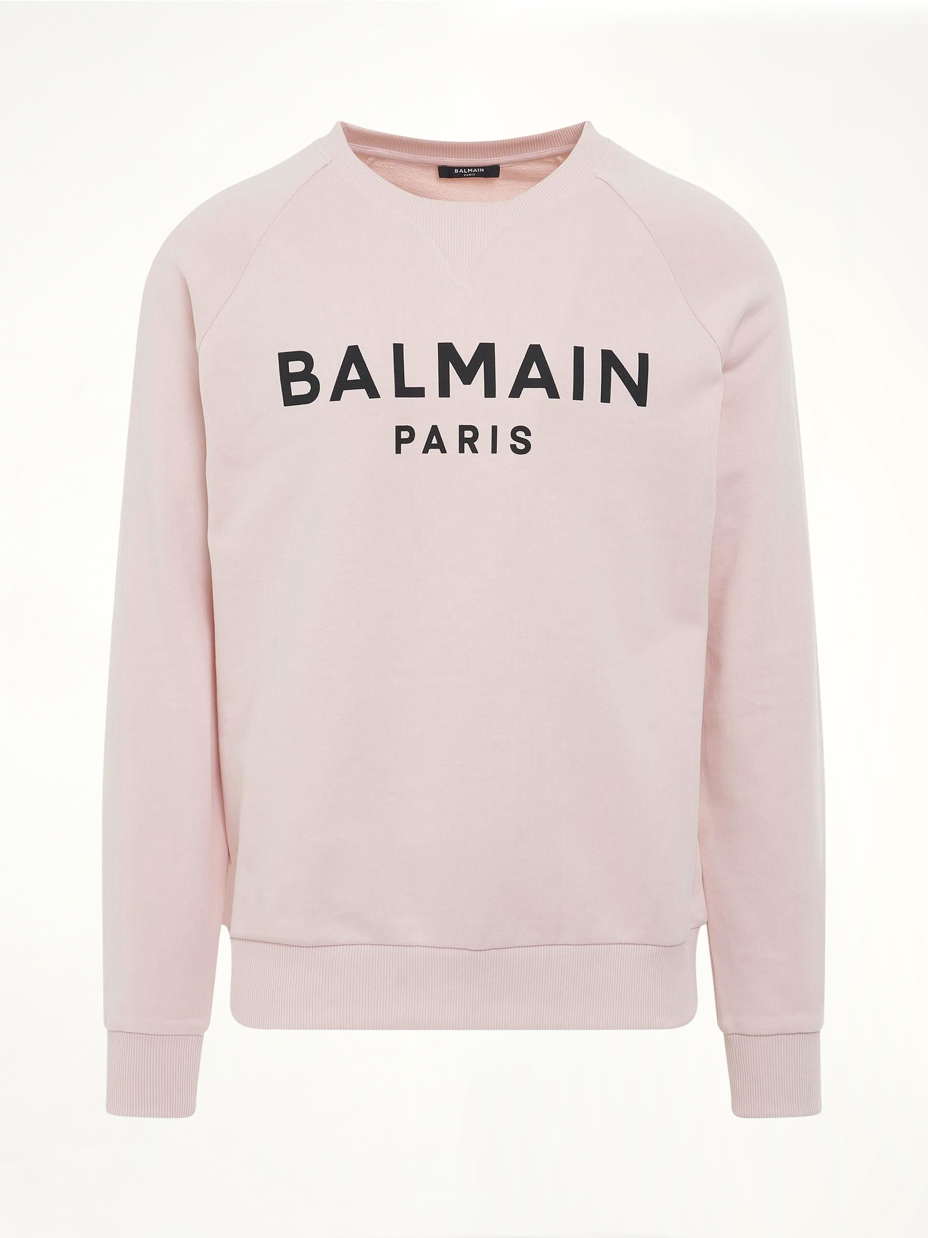 Image of a model wearing Outerwear. Product name - Classic Logo Print Sweatshirt in Pink colour by brand - BALMAIN