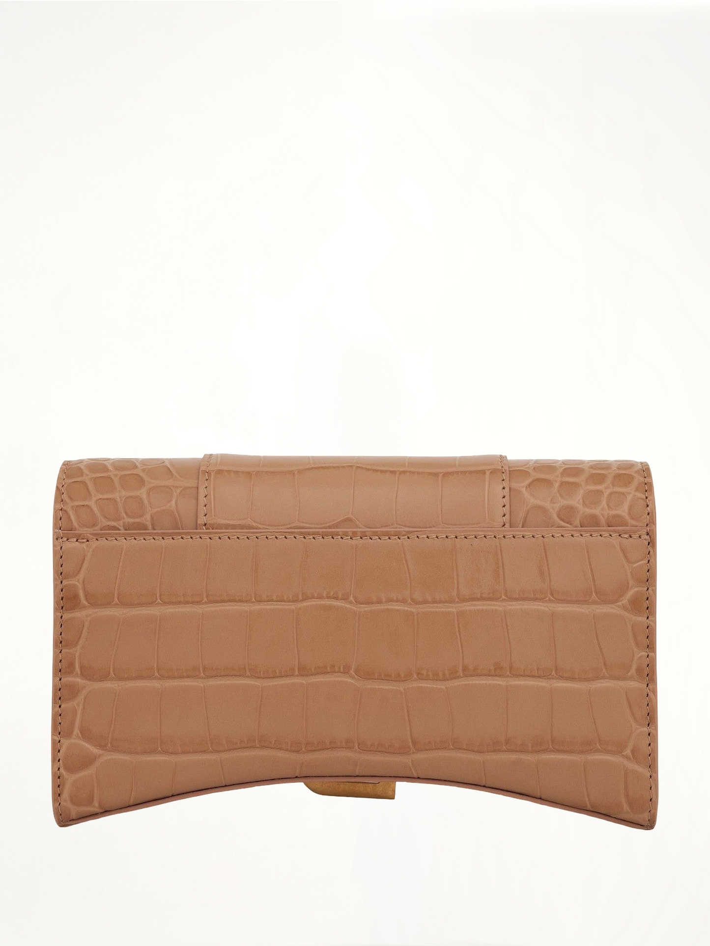 BALENCIAGA Hourglass Embossed Croc Wallet On Chain (Beige)
