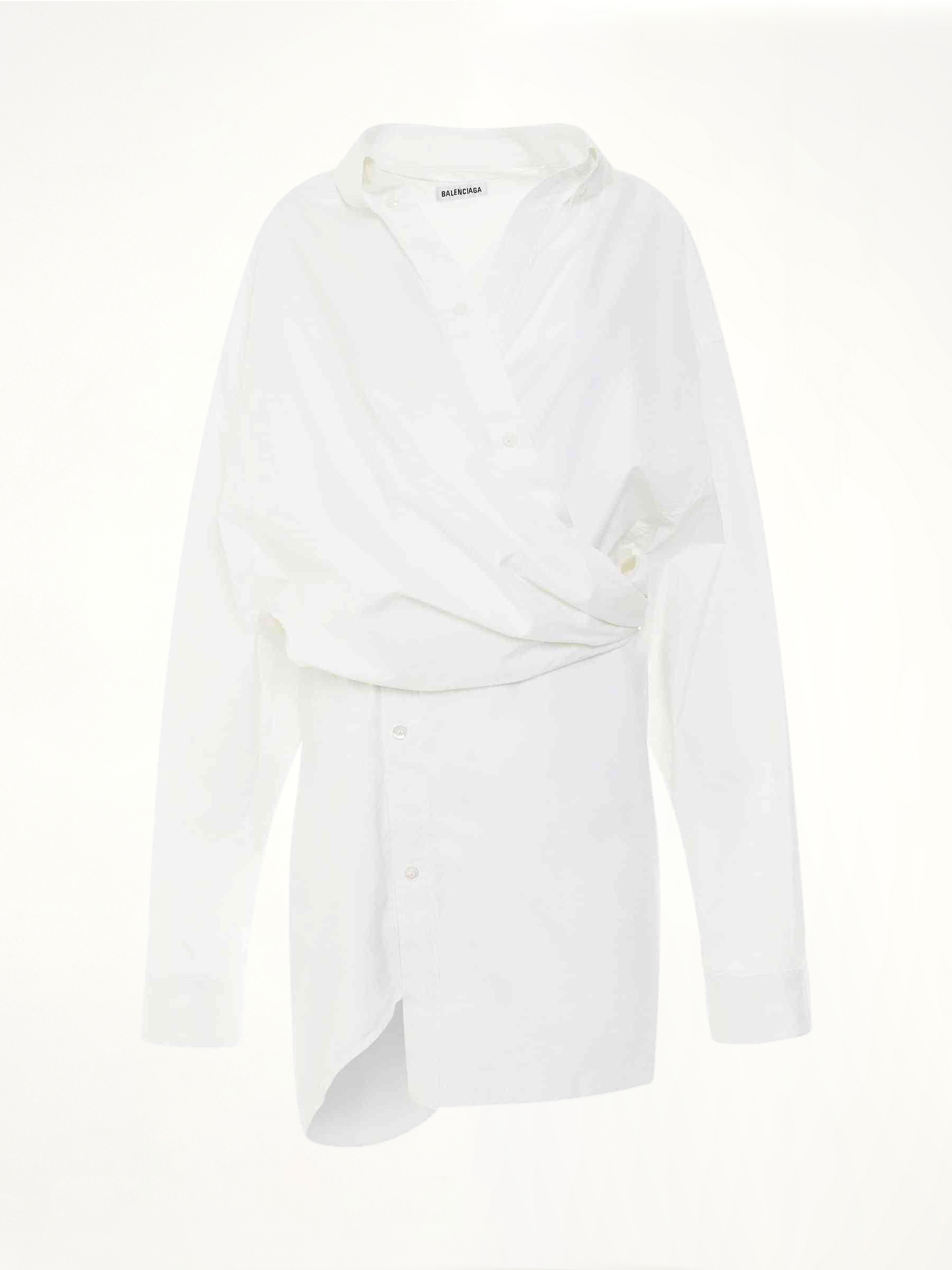 Image of Dresses. Productname: BALENCIAGA Poplin Wrap Dress in WHITE colour by brand - BALENCIAGA