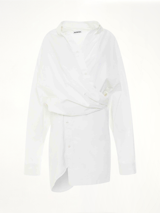 Image of Dresses. Productname: BALENCIAGA Poplin Wrap Dress in WHITE colour by brand - BALENCIAGA