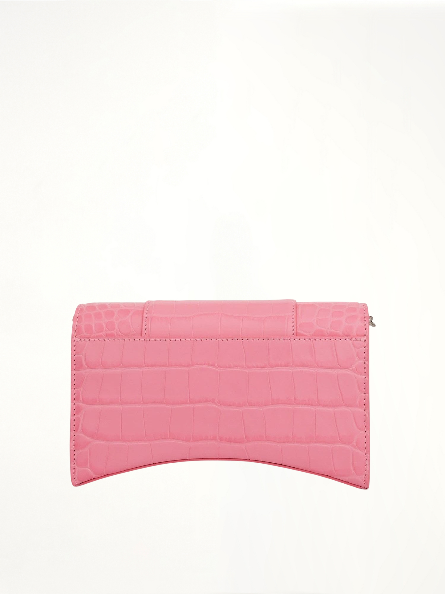 BALENCIAGA Hourglass Embossed Croco Wallet On Chain (Pink)