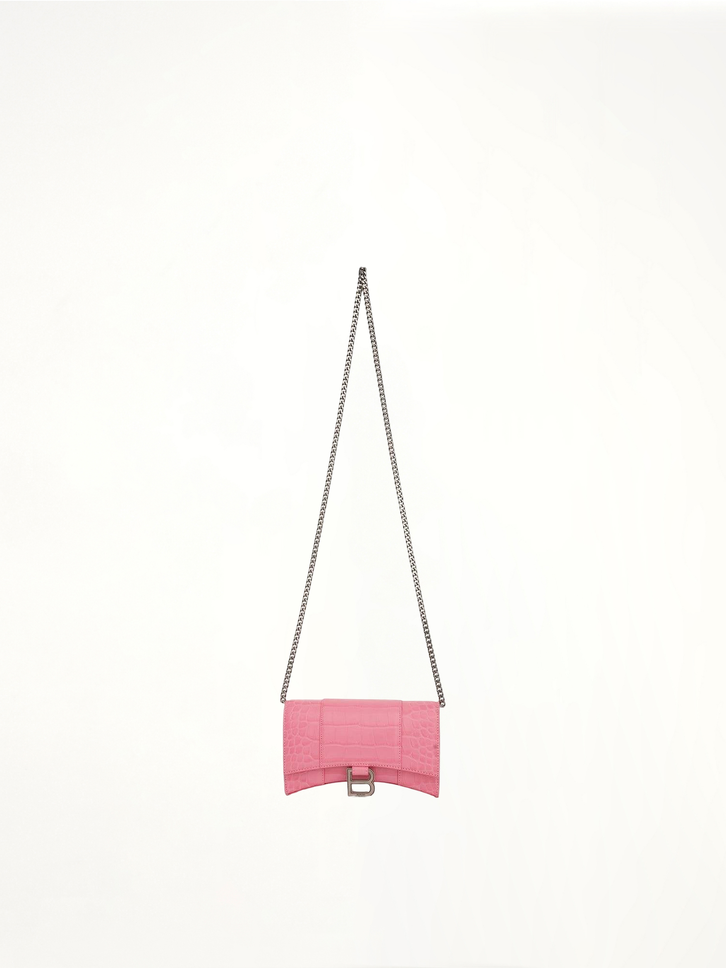 BALENCIAGA Hourglass Embossed Croco Wallet On Chain (Pink)