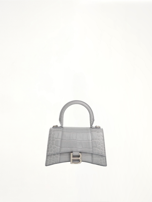 BALENCIAGA Hourglass XS Croco Embossed Bag (Grey)