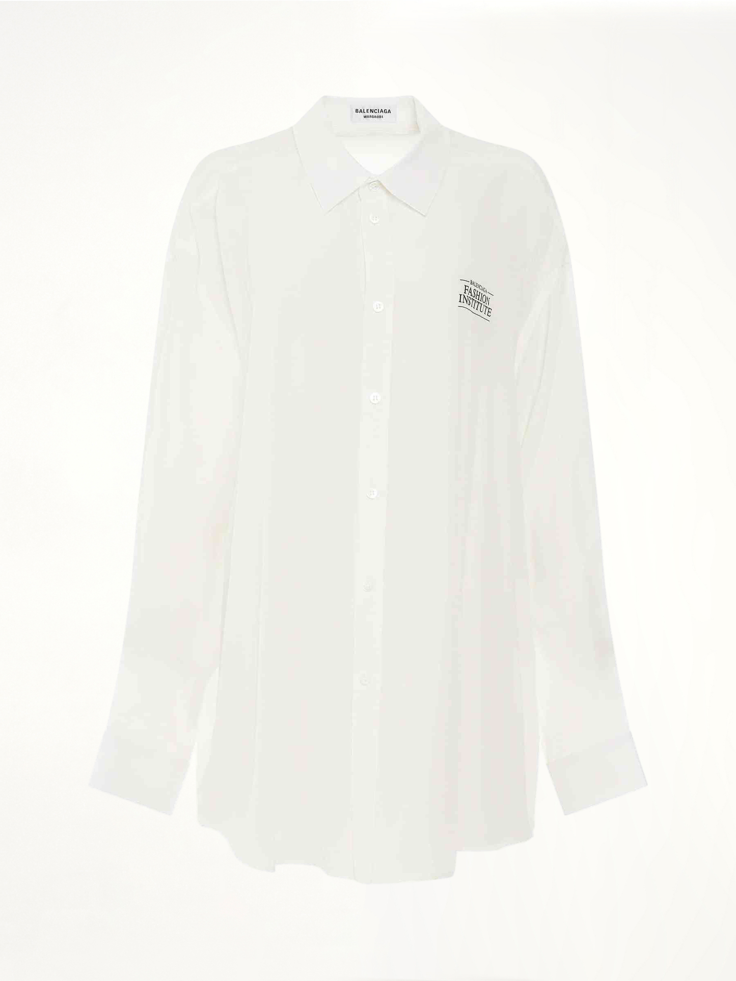 Image of a model wearing Tops. Productname: BALENCIAGA Light Silk Crepe Fluid Blouse in WHITE colour by brand - BALENCIAGA